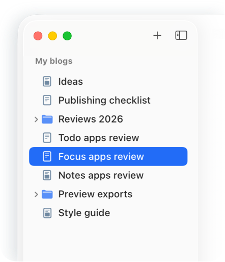 Lettera sidebar showing a folder of blog files