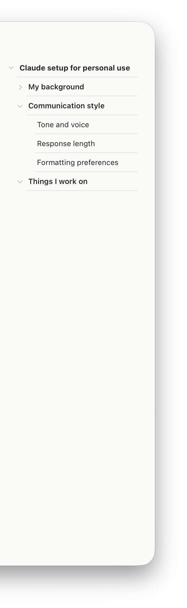 Table of contents panel listing document sections